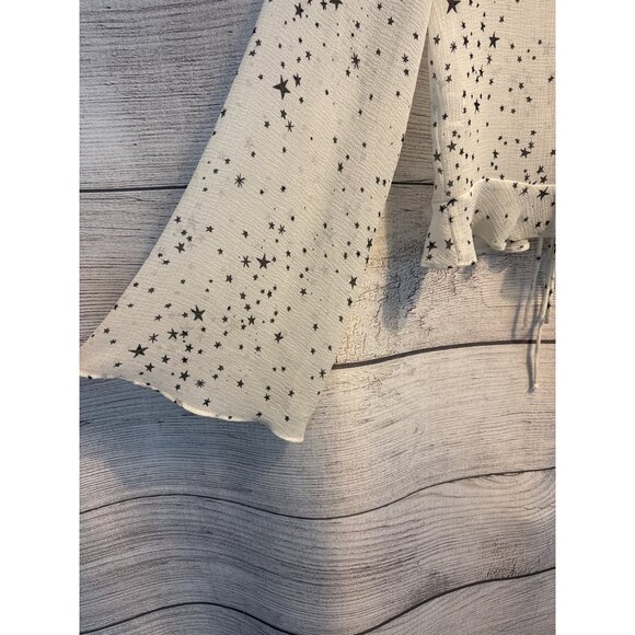 Market Womens Star Print Ruffled Sheer Blouse Size S - Picture 4 of 5